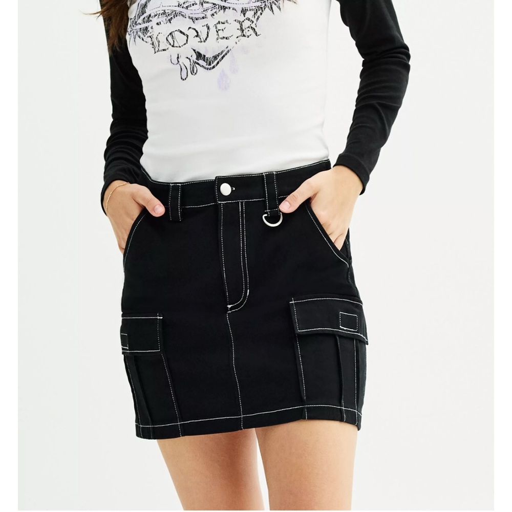 SO Black Skirt with White Stitch Detail